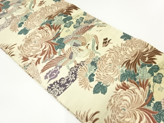 アンティーク　花鳥模様織出し丸帯（材料）